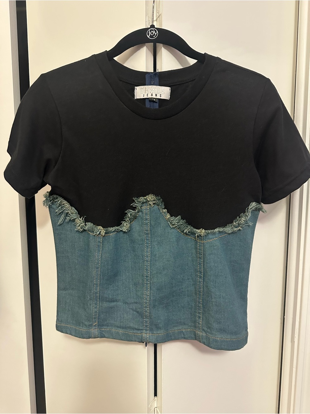 Kids Black & Denim Short Sleeve Top